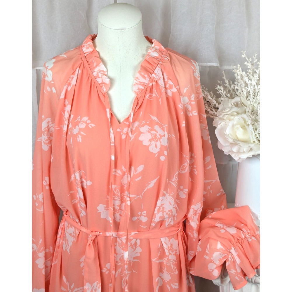 Pink Lily by Natalie Kennedy Tiered Peach Floral Midi Dress Plus Size 3XL - Picture 8 of 15